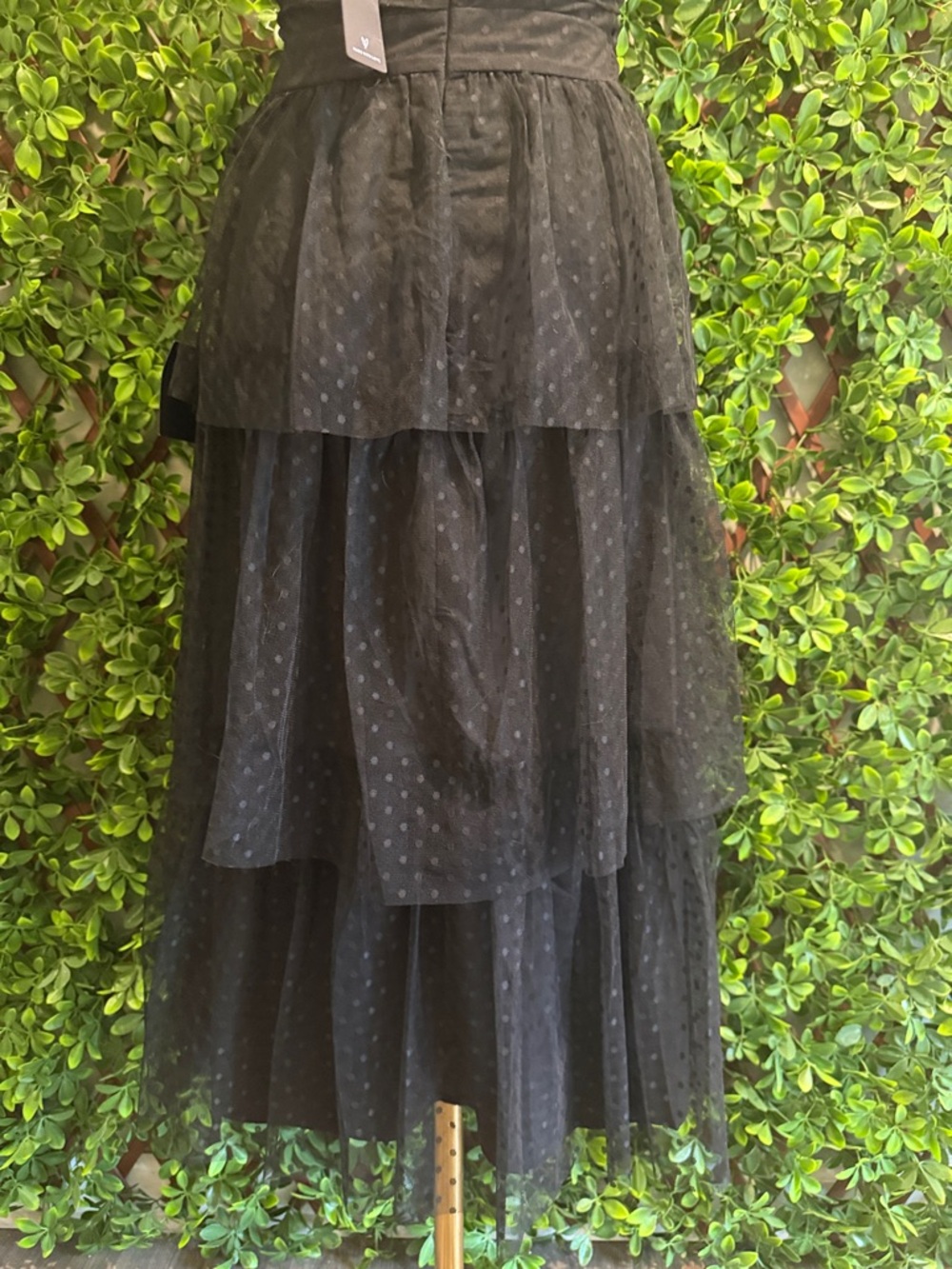 NWT- Sweetheart Style Black Polka Dot Bustier Midi Dress - Picture 14 of 16